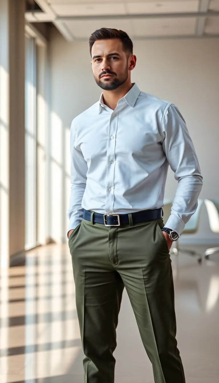 Dressing Up Olive Dress Pants with a Crisp White Shirt