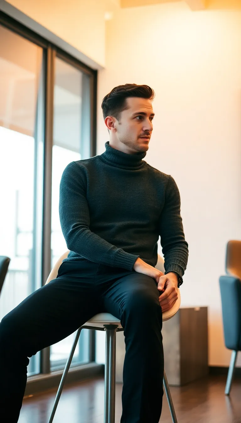 Black Pants and Turtleneck Sweater