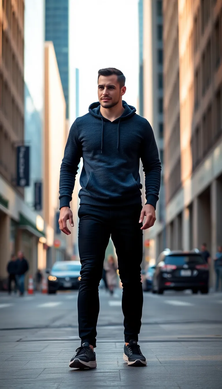 Wearing Black Pants with a Slim Fit Hoodie