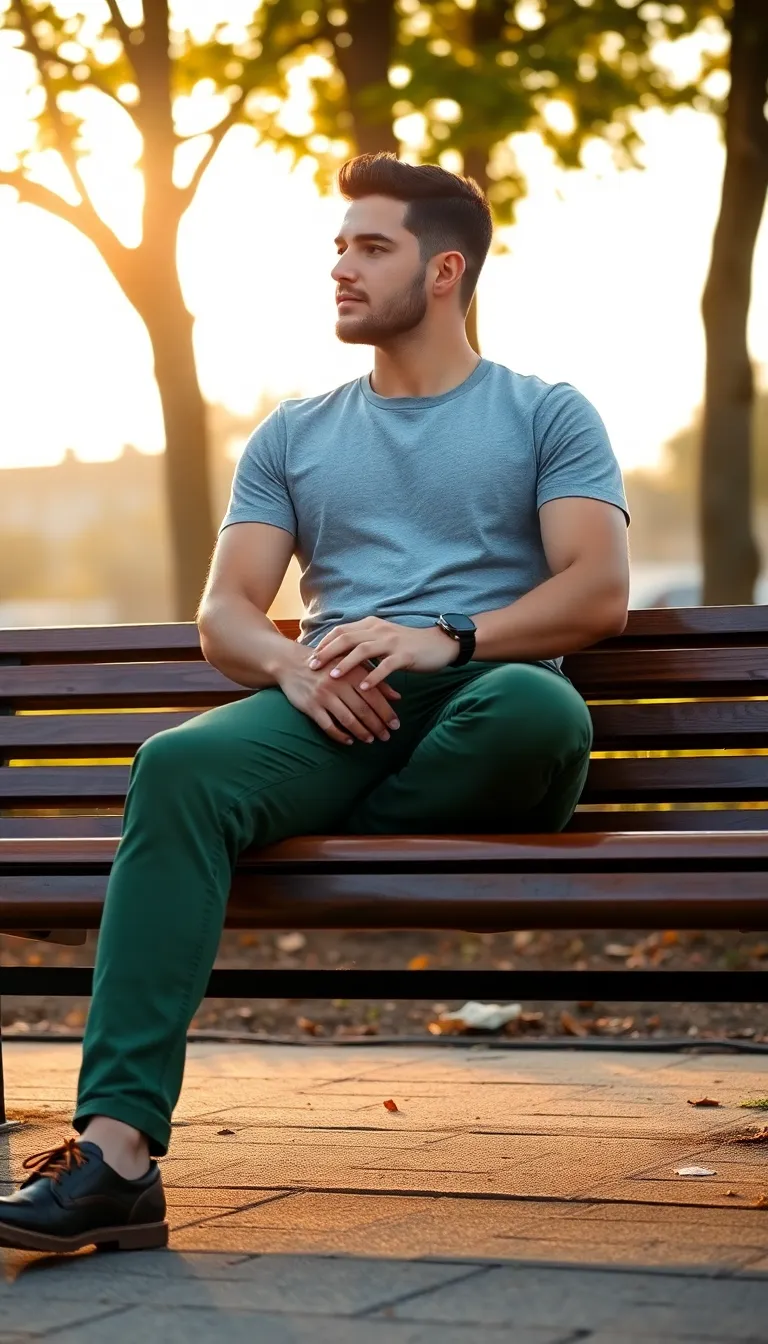 Matching Green Pants with Light Gray T-Shirts for Subtlety