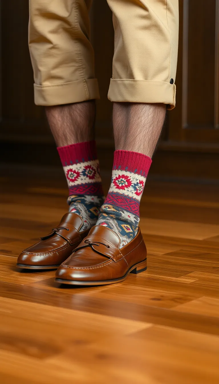 Khakis with Patterned Socks and Loafers