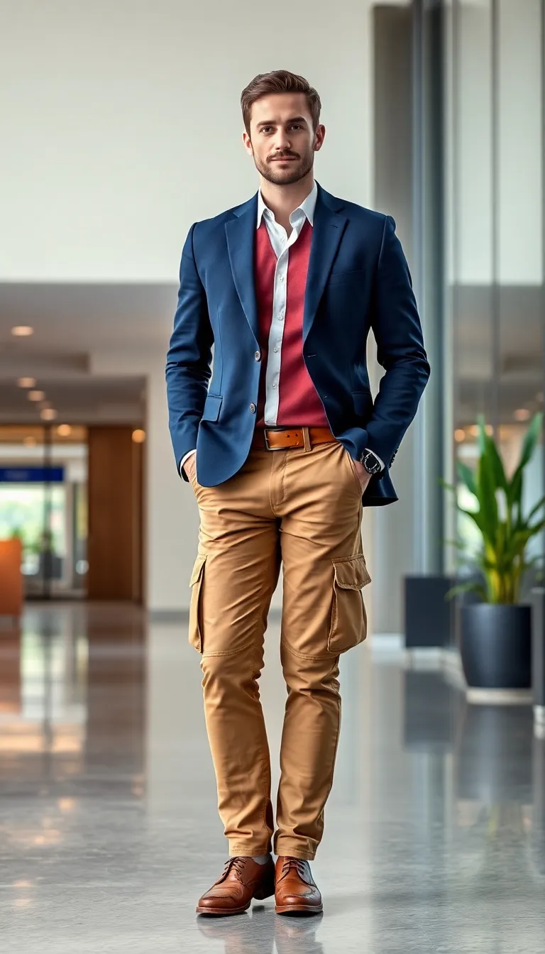 Smart Casual with Brown Pants and a Navy Blazer