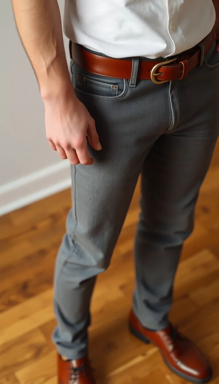 Brown Leather Belt and Grey Jeans