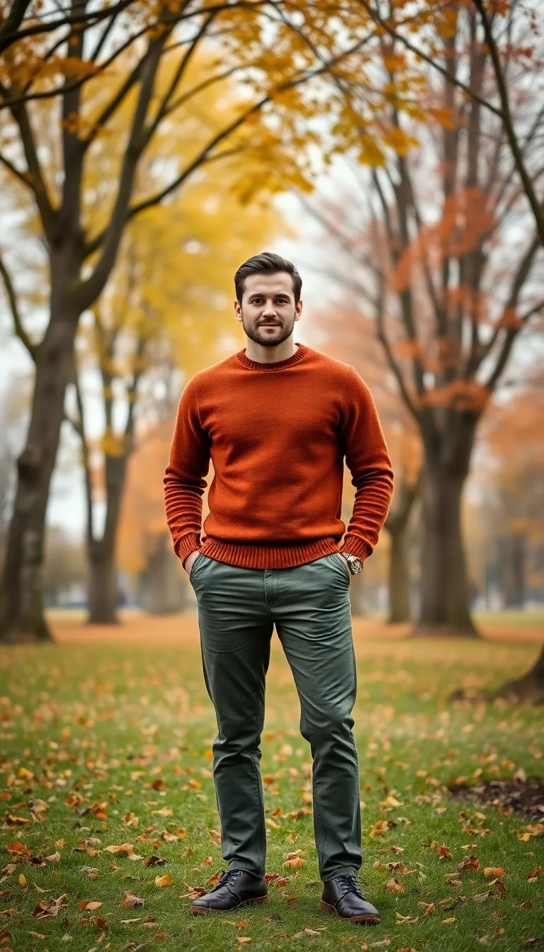 Wearing Green Pants with Earth Tone Sweaters