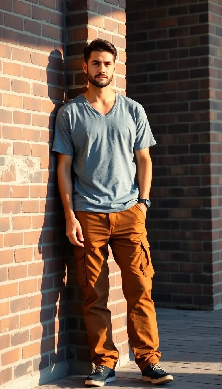 Relaxed Fit Cargo Pants with a Heather Grey V-neck T-shirt