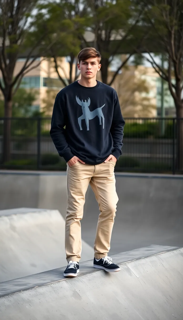 Khaki Pants with Graphic Sweatshirts