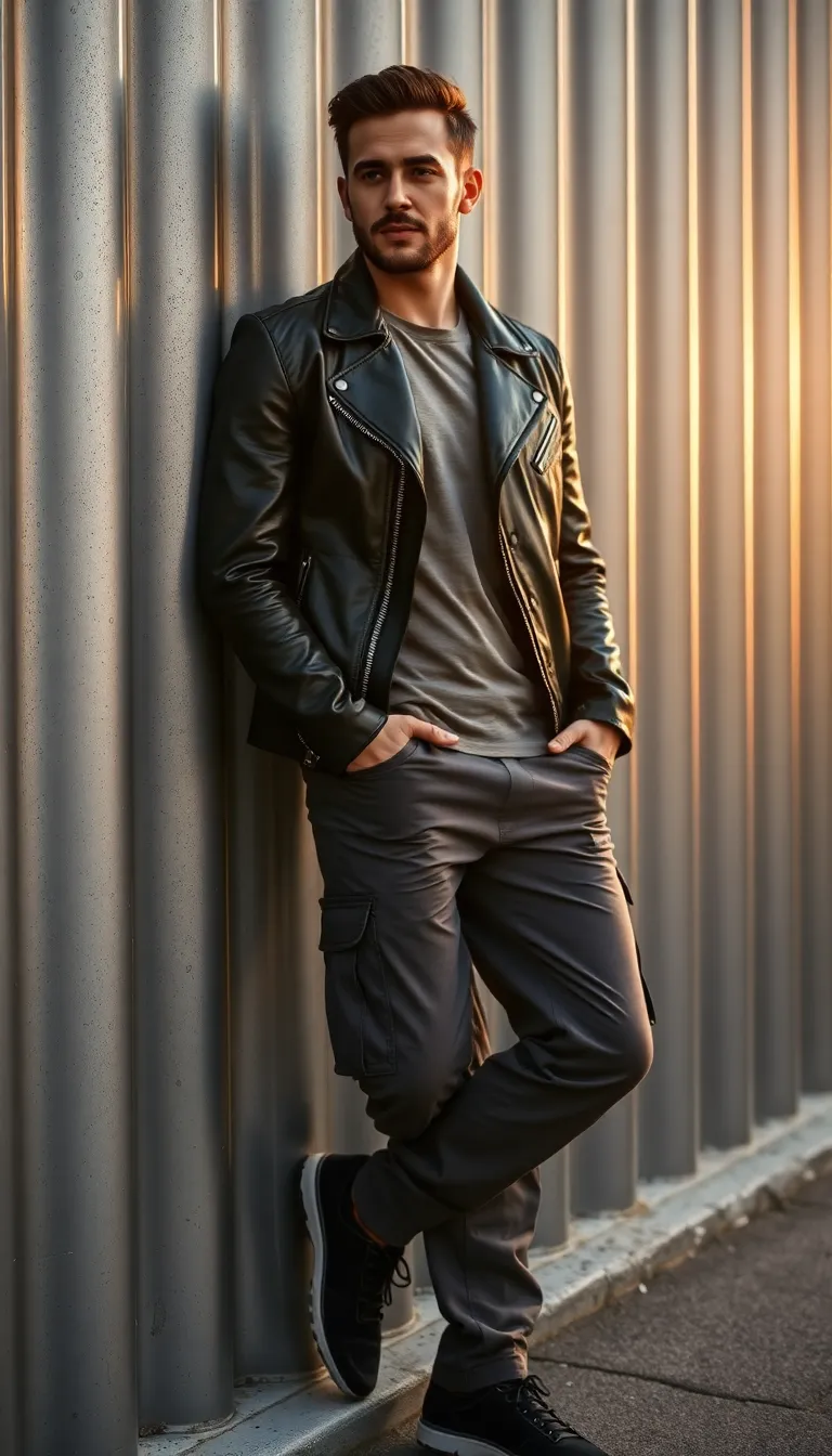 Sleek Black Leather Jacket Combo
