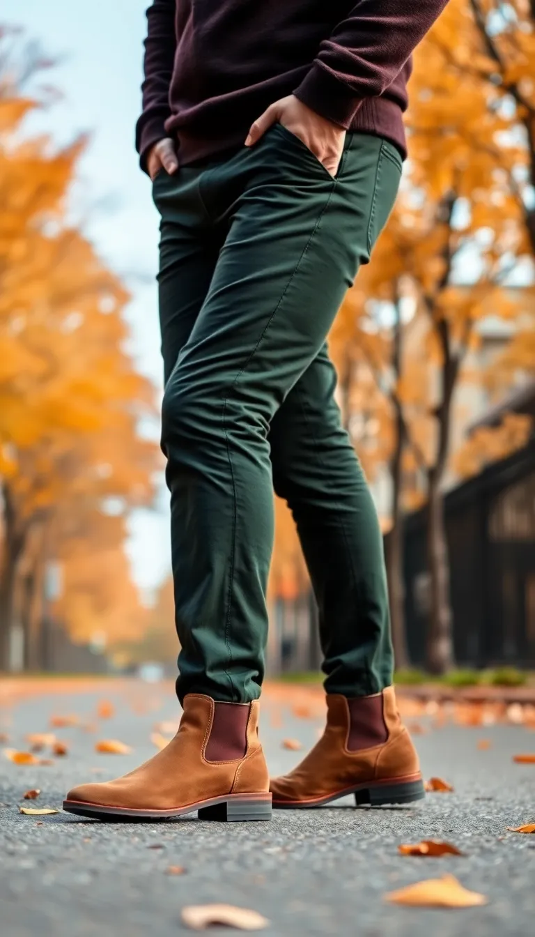 Styling Green Pants with Beige Chukka Boots