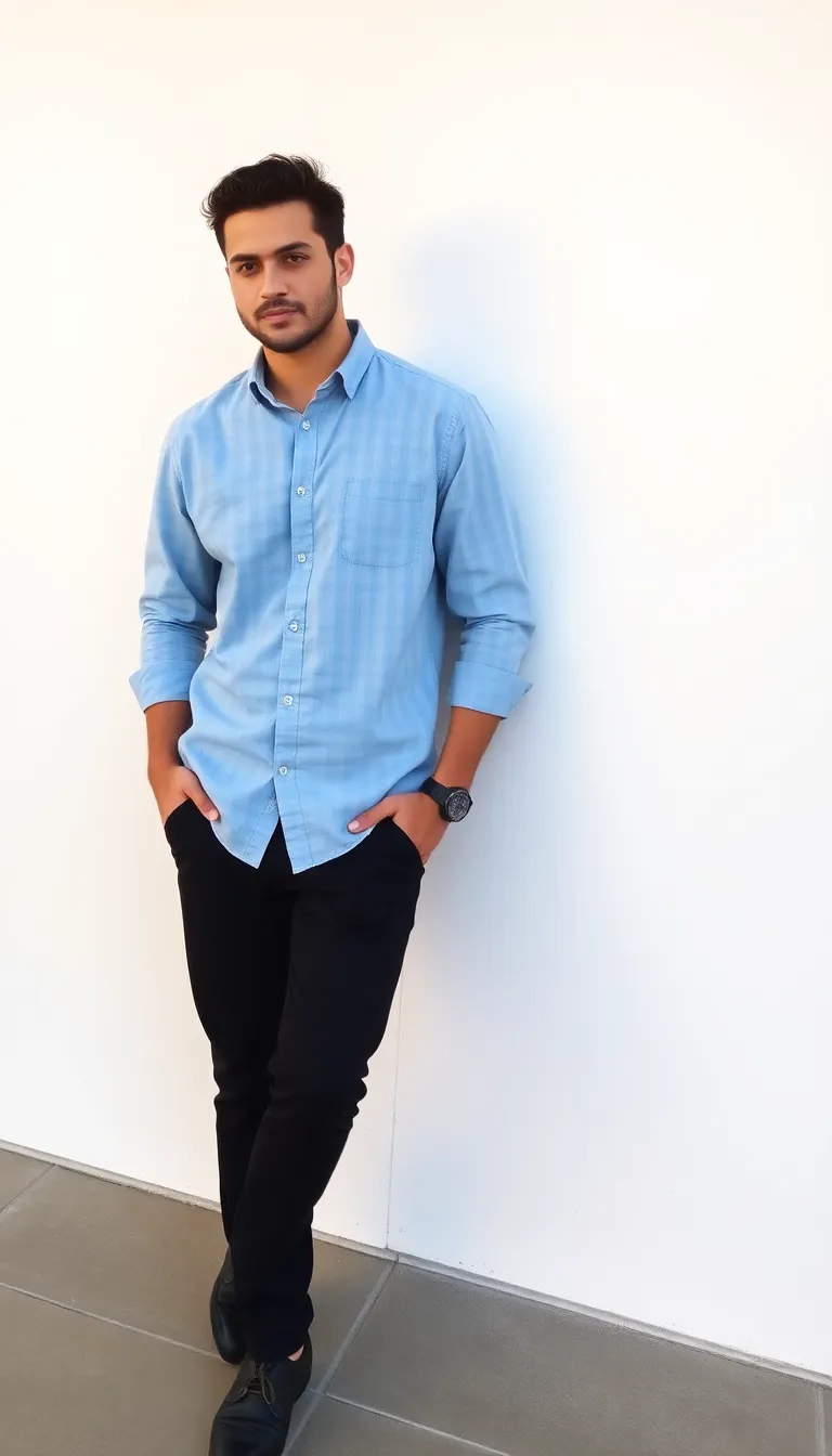 Black Pants and Chambray Shirt