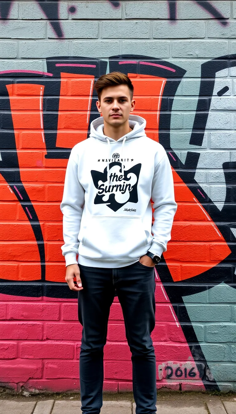 Matching Grey Jeans with a Graphic Hoodie