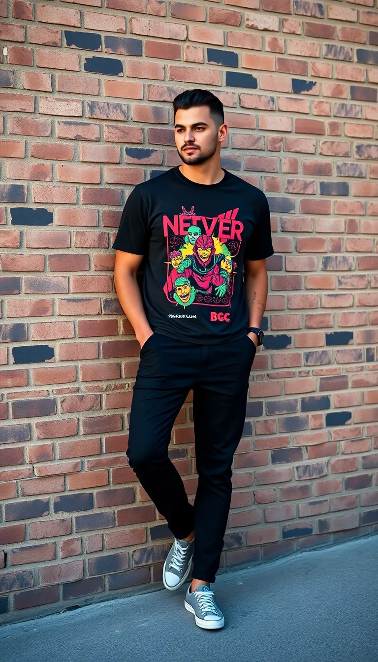 Black Pants with a Graphic Tee