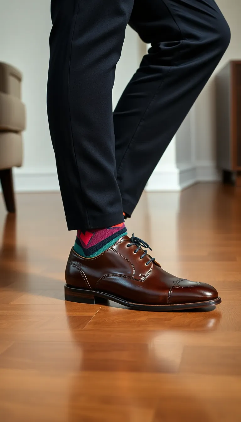 Black Pants with Bold Socks and Classic Dress Shoes