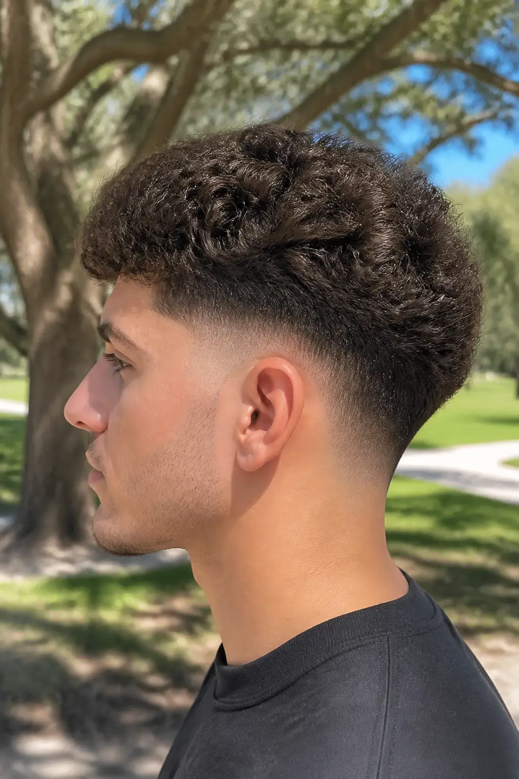 Curly Mid Fade with Tapered Back