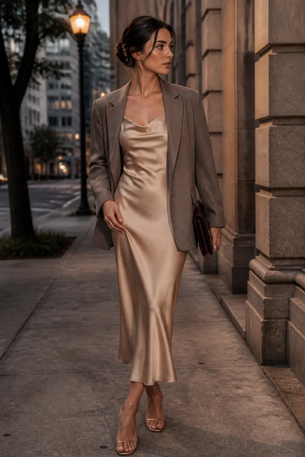 Silk Slip Dress with Oversized Blazer