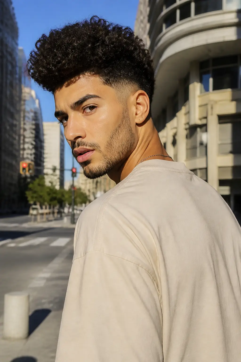 High Volume Curly Mid Fade