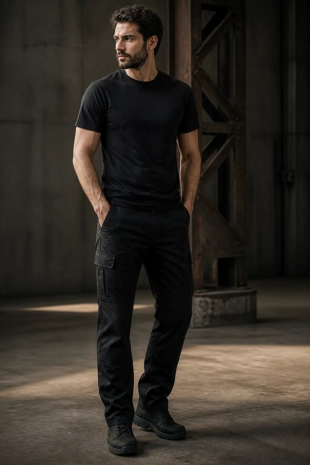 All-Black Ensemble with Black Carpenter Pants