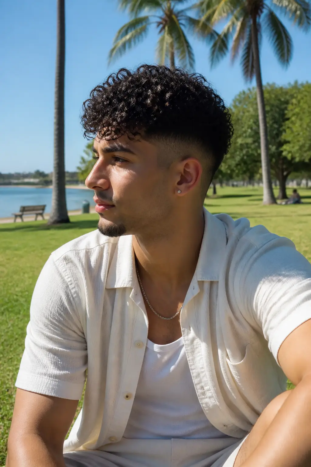 Low Fade with Loose Spiral Curls