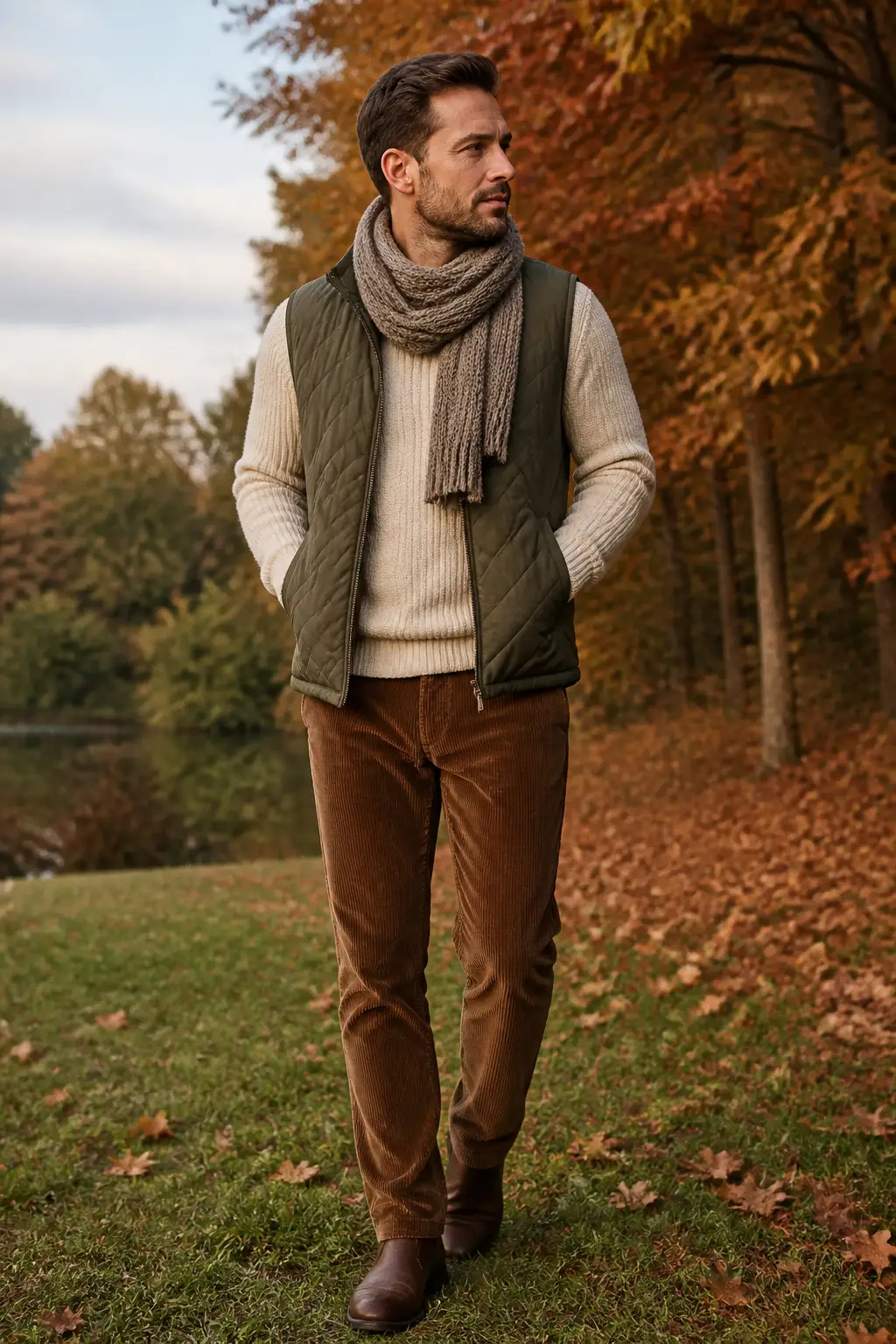 Wearing Brown Corduroy in Layered Fall Outfits