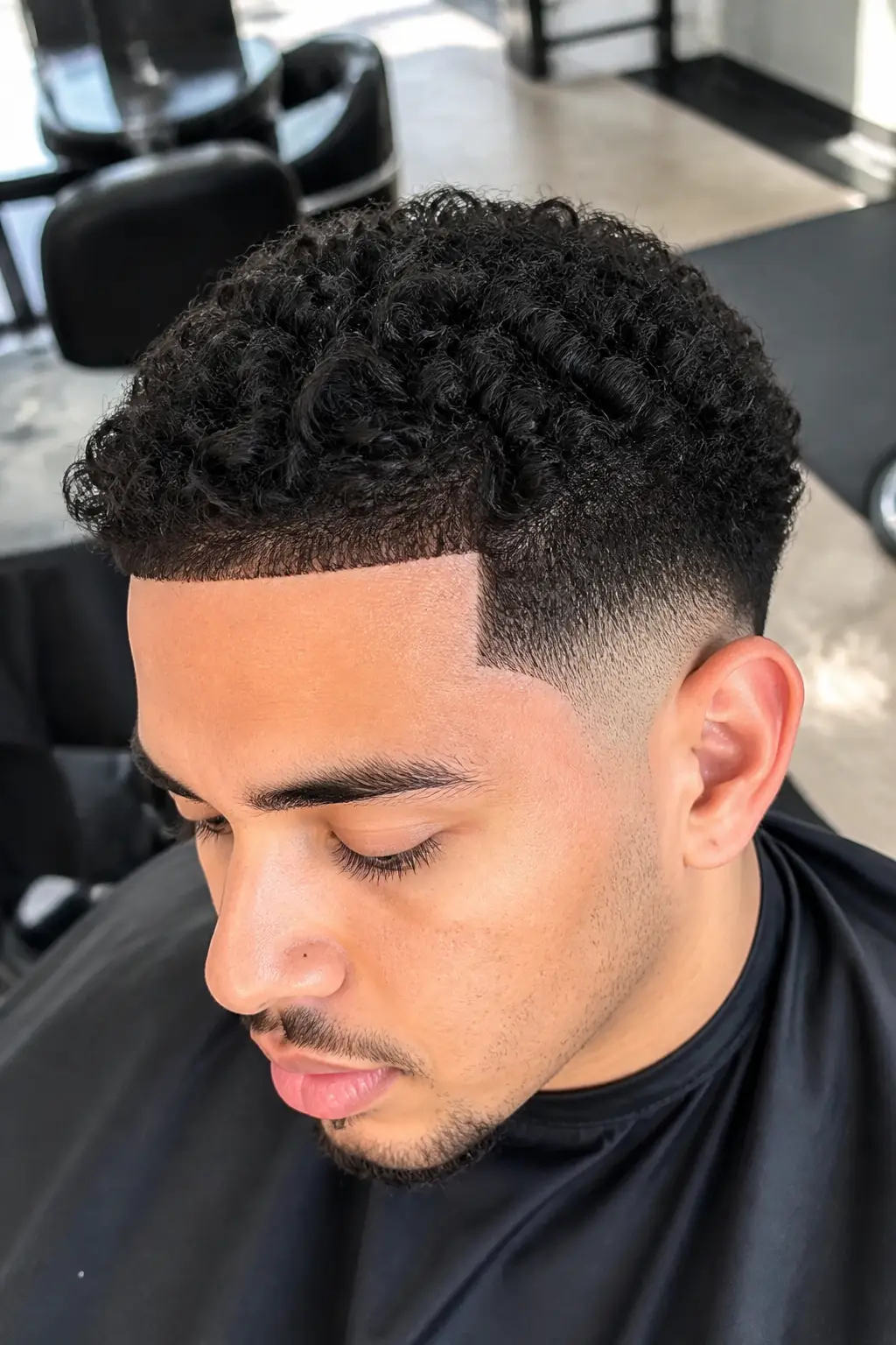 Mid Fade with Curly Line-Up Edges