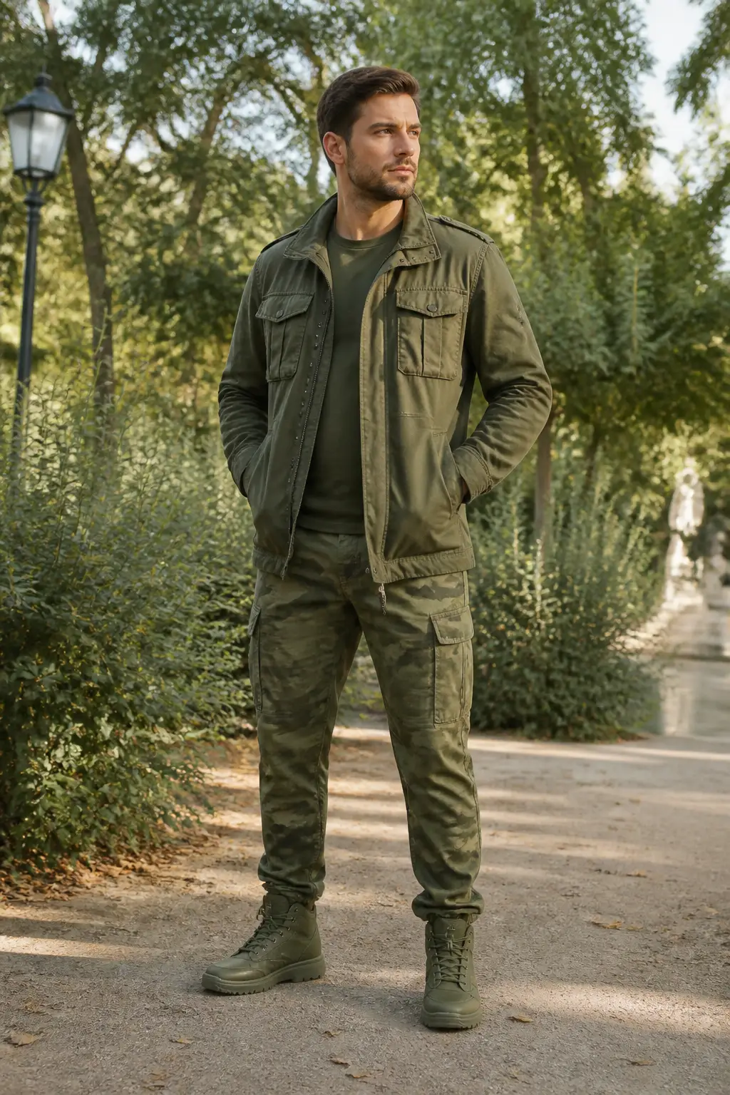 Monochrome Olive Green Look