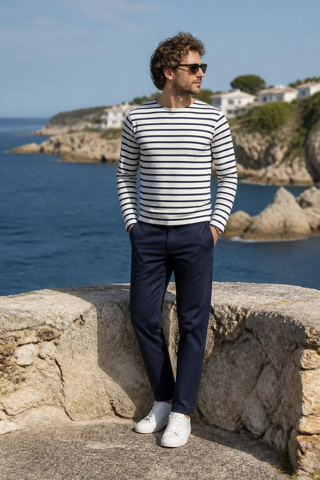 Classic Navy Chinos with a Striped Breton Shirt