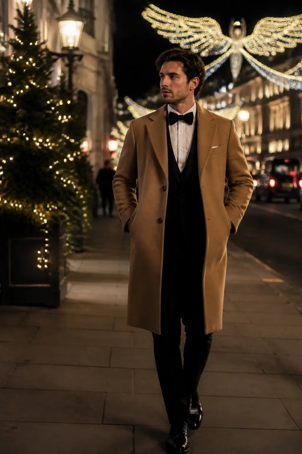 Soft Camel Overcoat with Formal Trousers