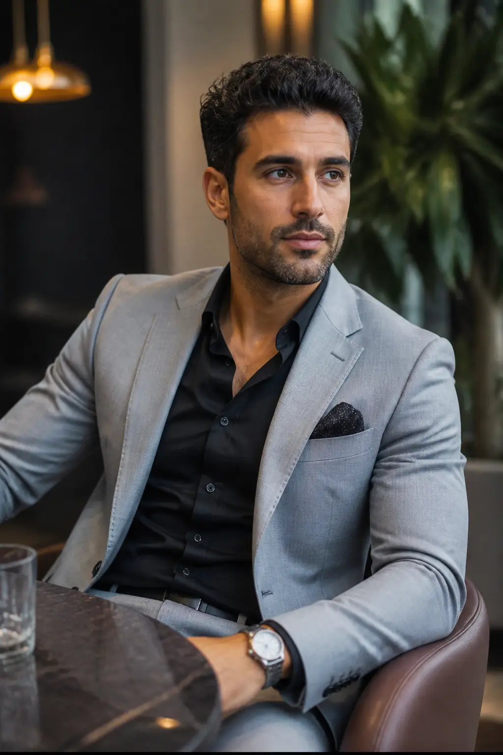 Light Grey Suit with a Black Shirt