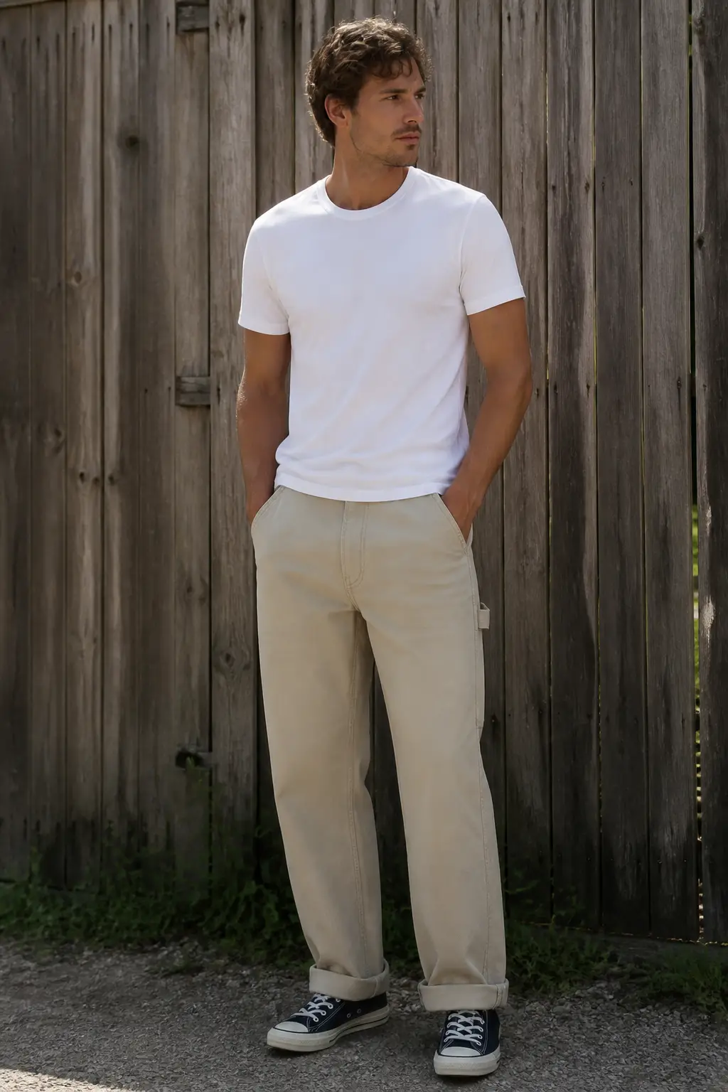 Classic White Tee with Carpenter Pants