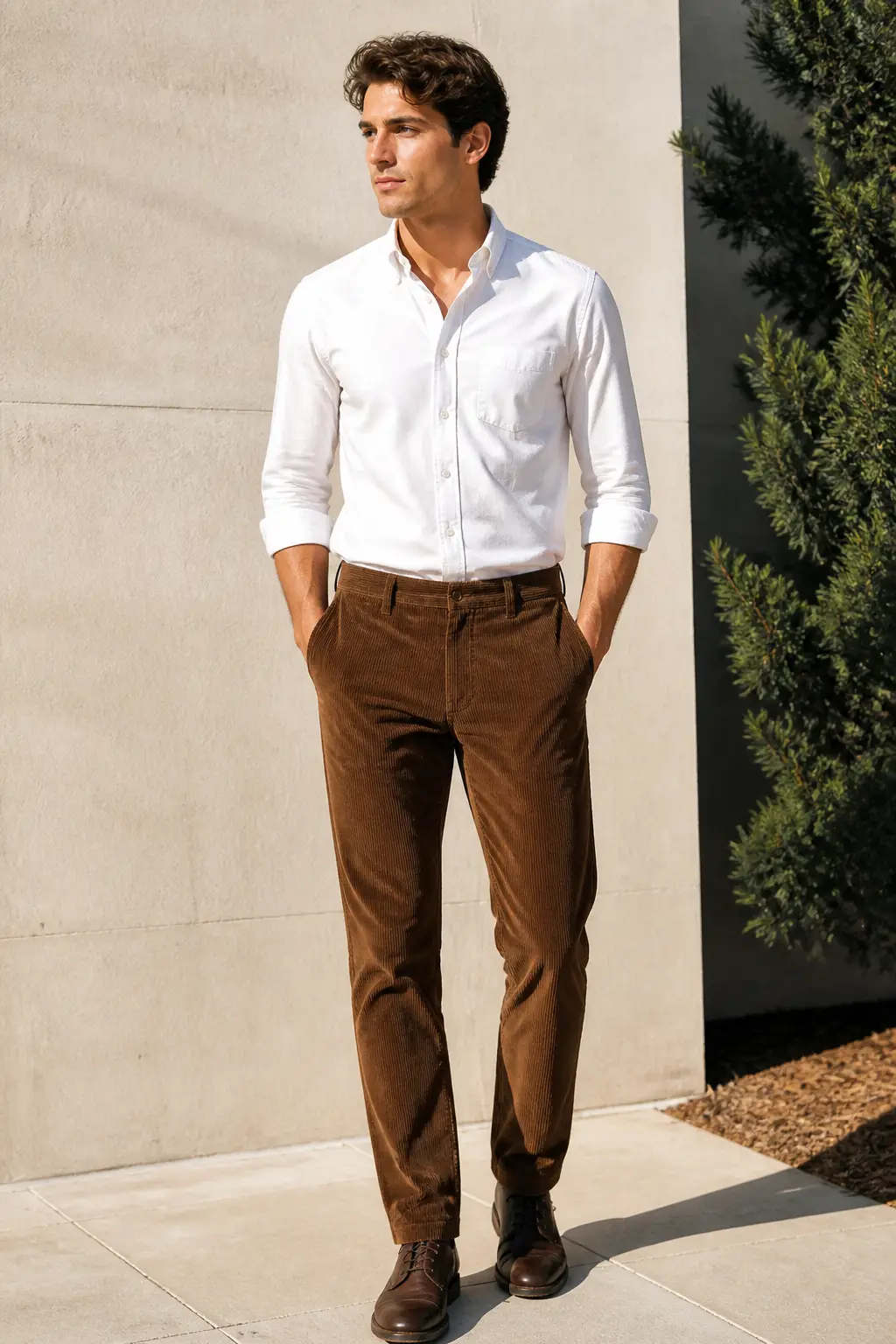 Classic White Shirt with Brown Corduroy
