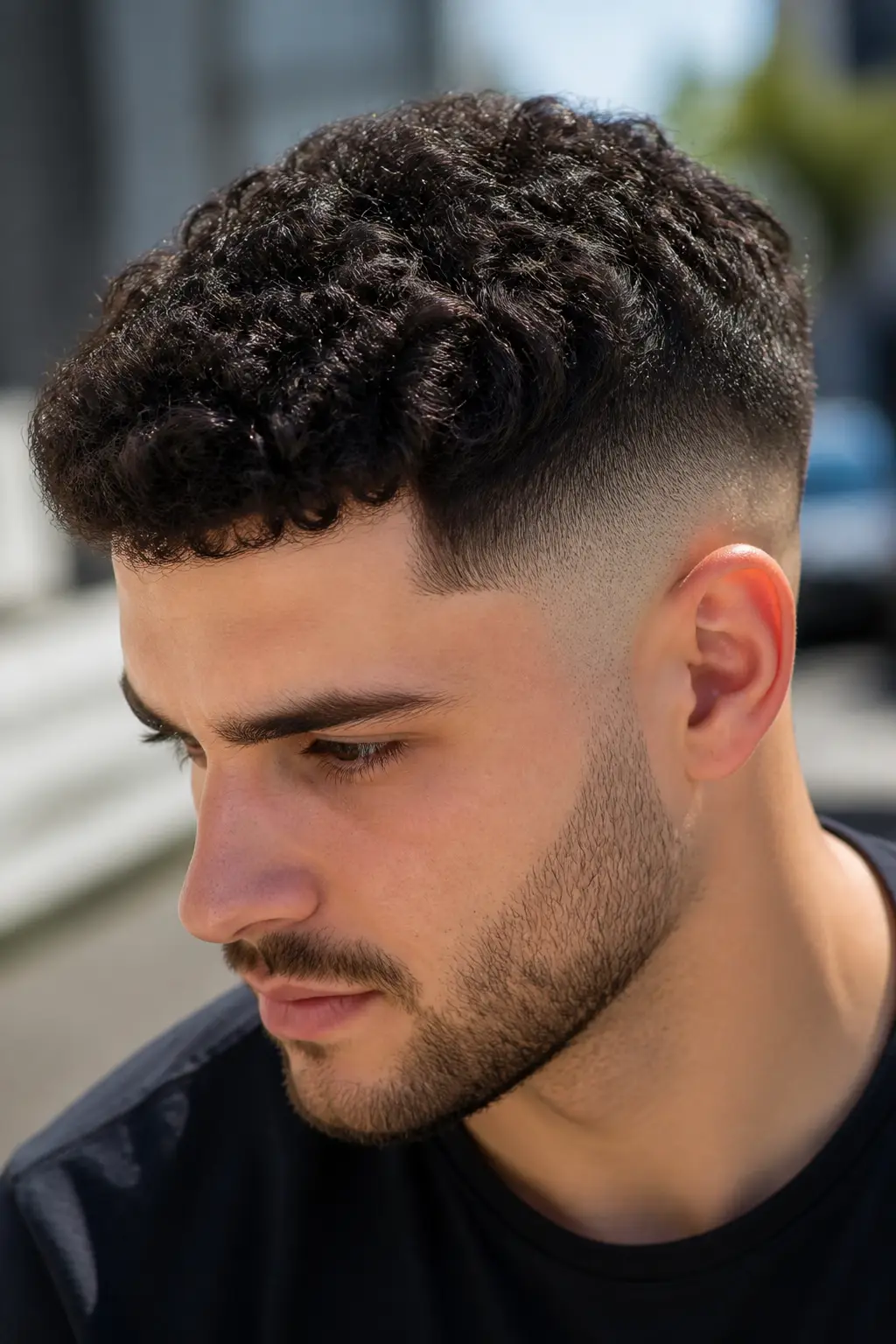 French Crop with Curly Hair and Low Fade