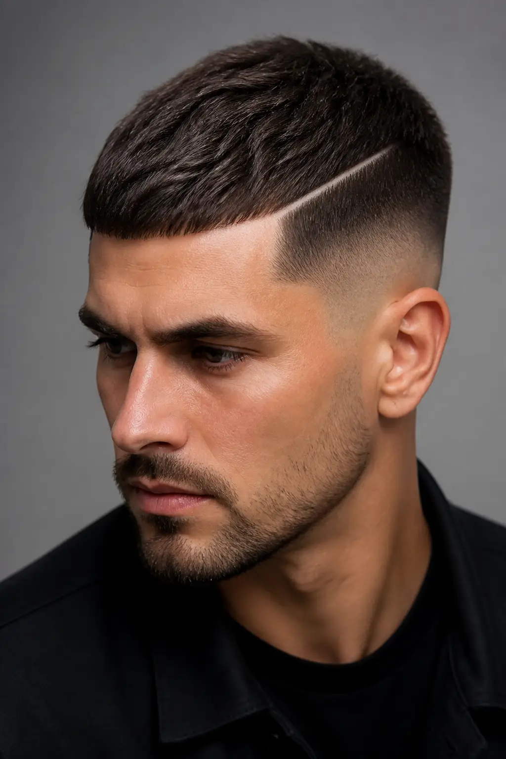 French Crop with Low Fade and Hard Part