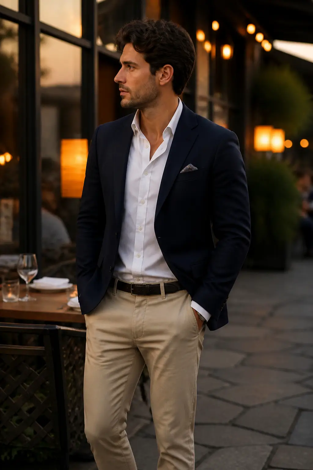 Classic Navy Blazer with Khakis