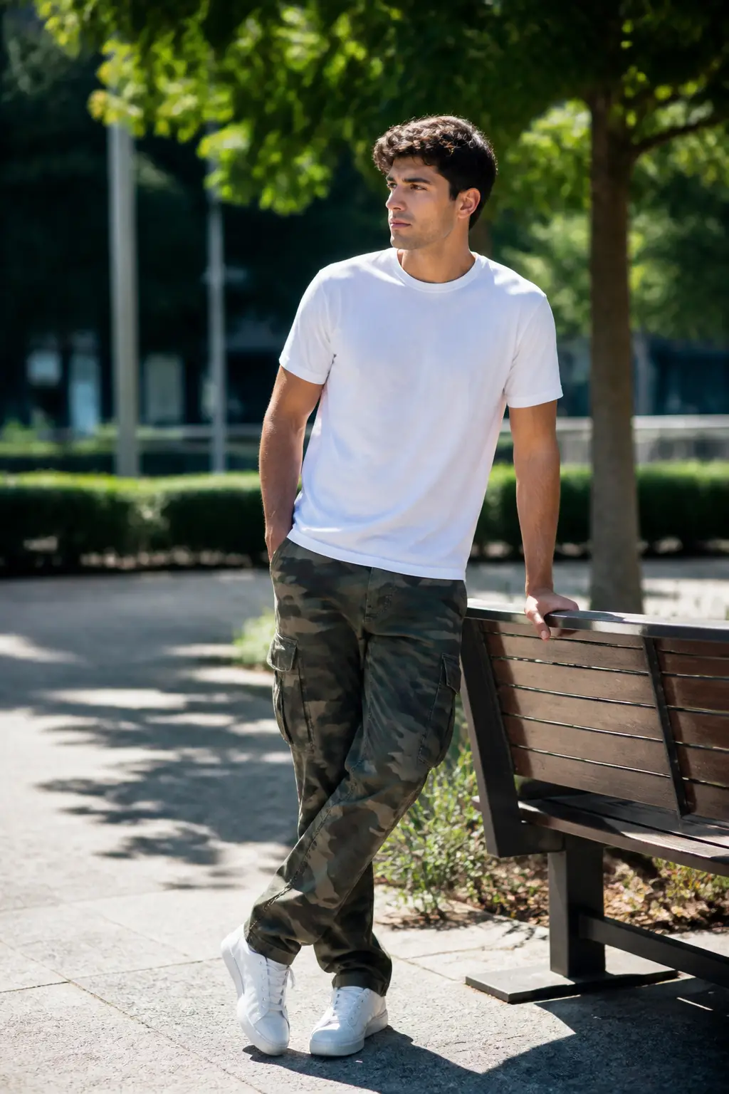 Casual White Tee and Camo Pants