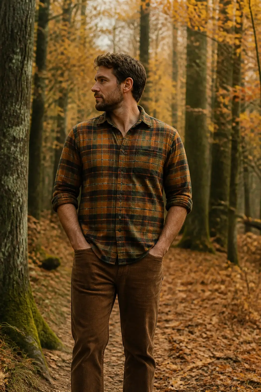 Earth-Toned Plaid Shirt for a Rustic Vibe
