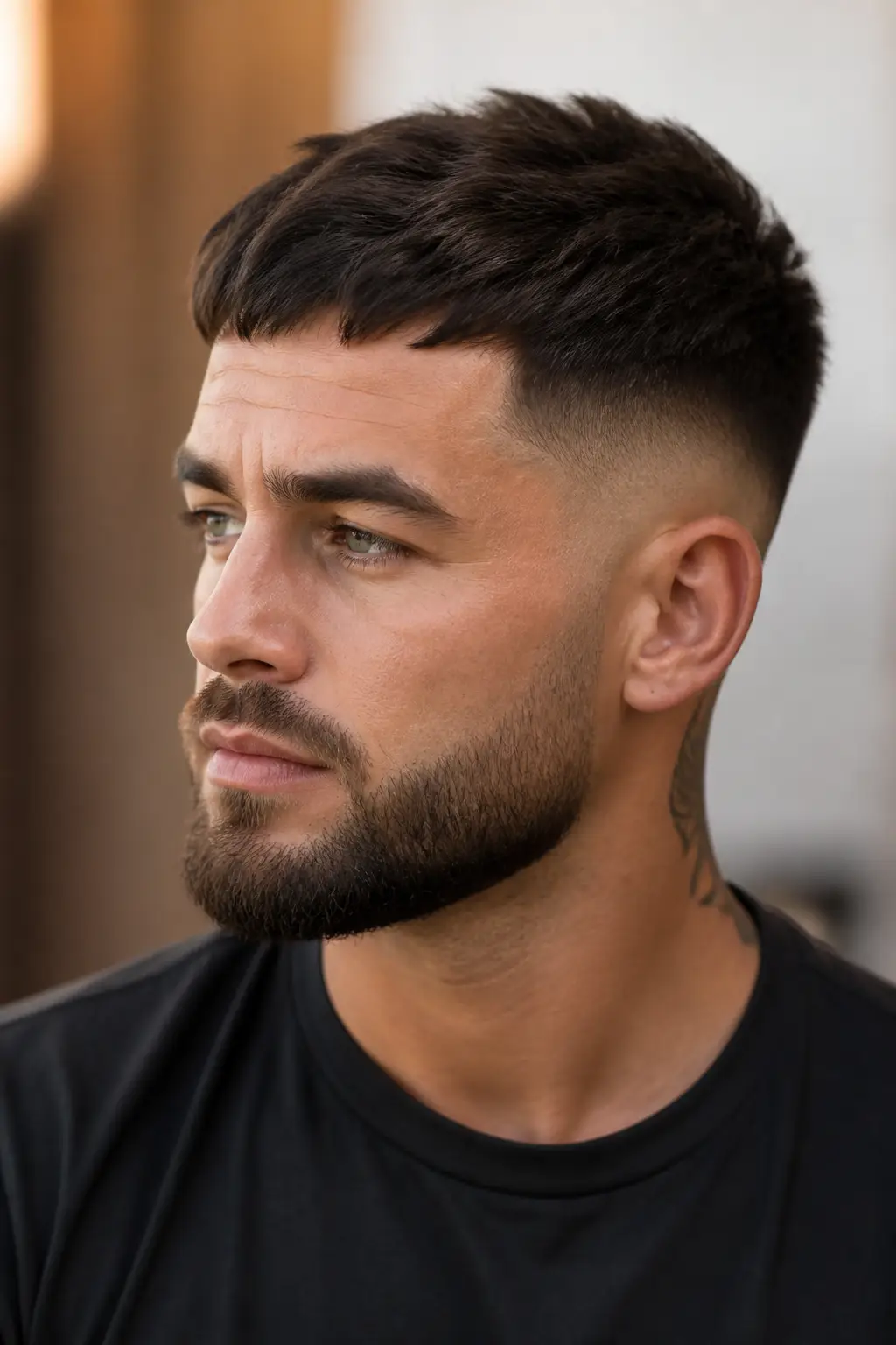 French Crop with Low Fade and Beard Blend