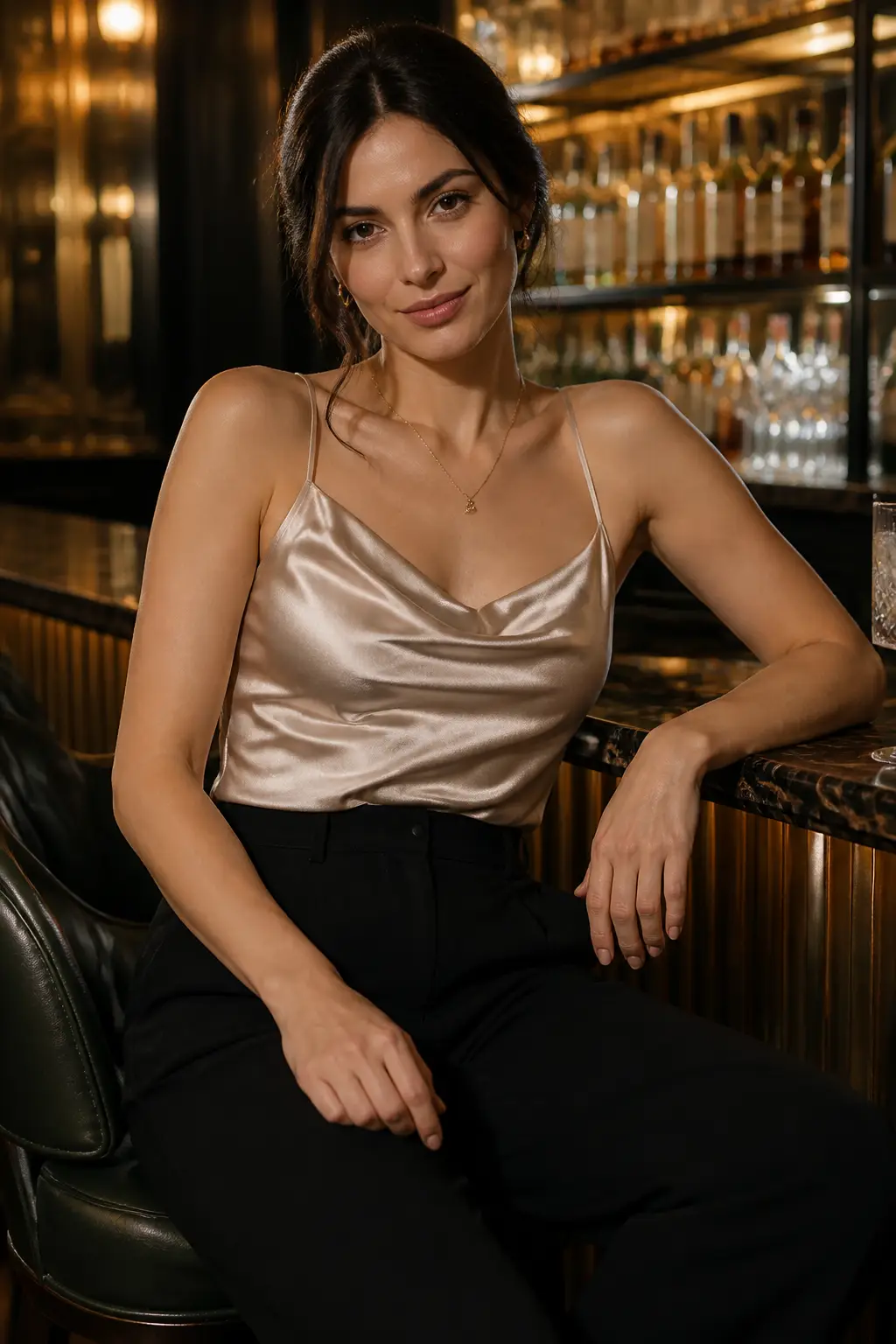 Satin Camisole with High-Waisted Trousers