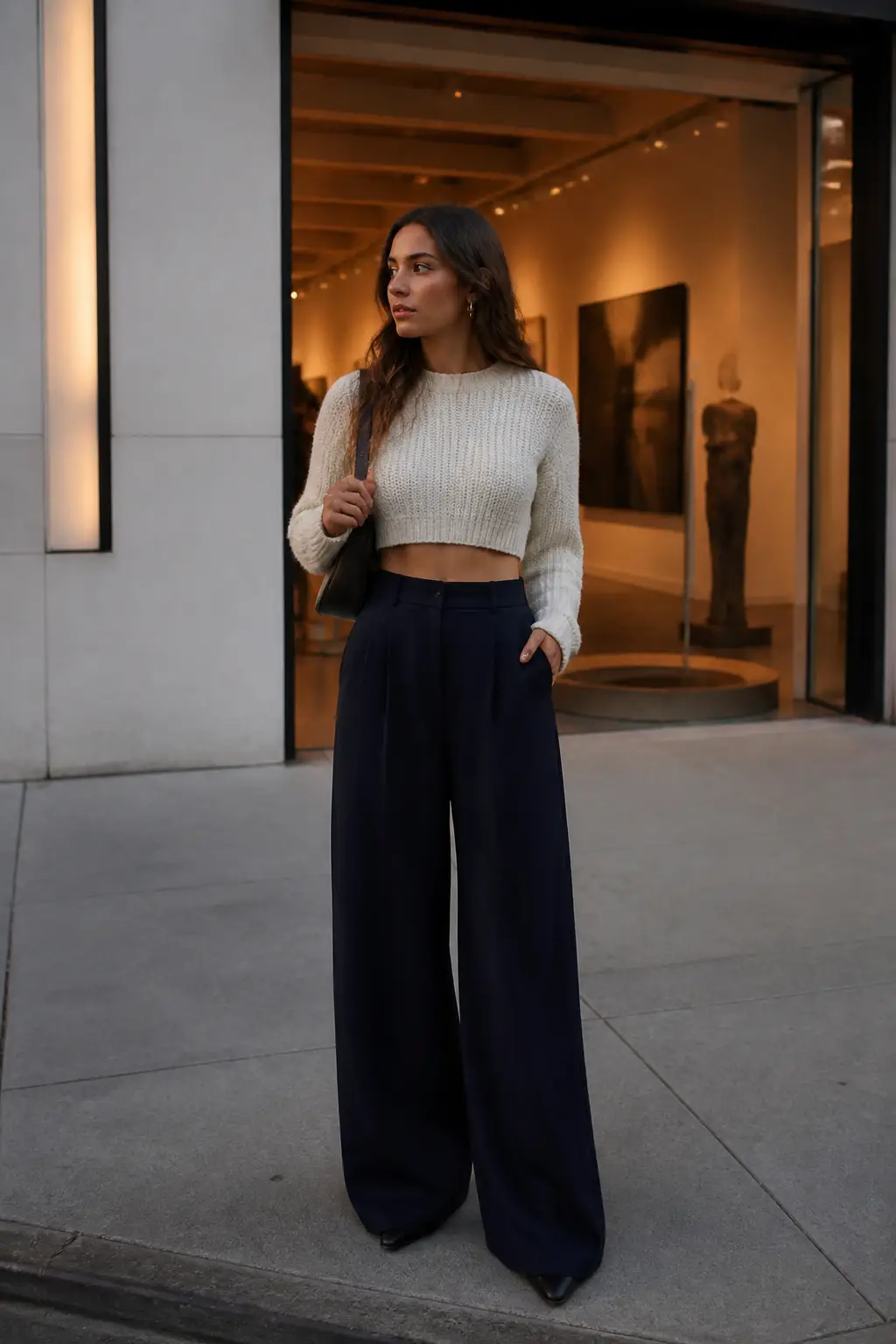 Cropped Knit Top with Wide-Leg Pants