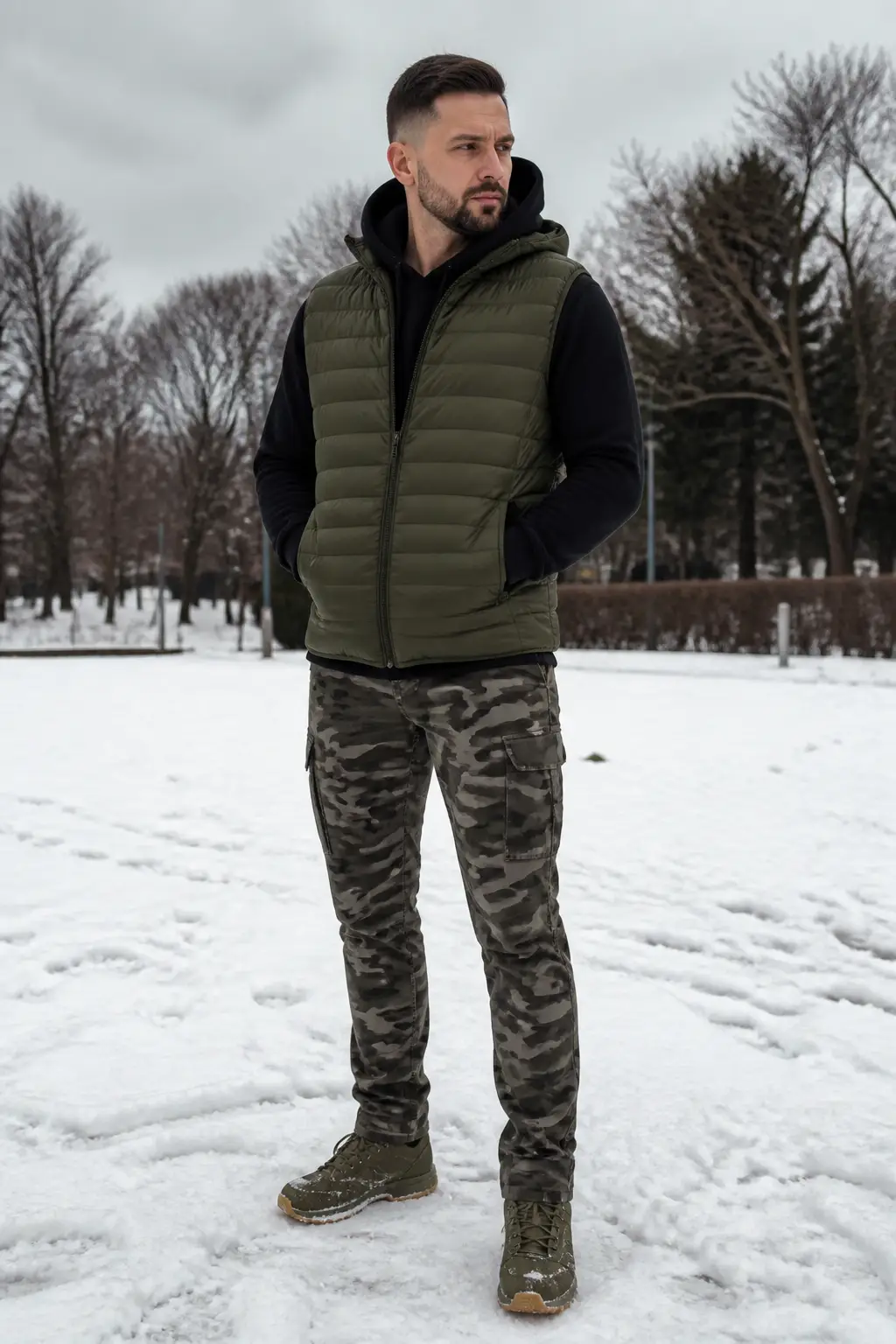 Puffer Vest Layered Over Hoodie